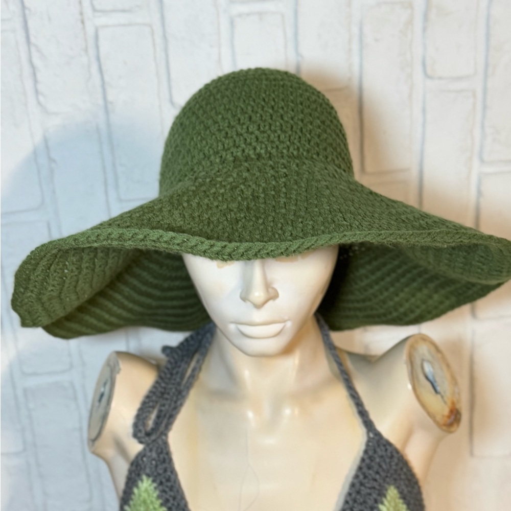Crochet army green Wide brim hat